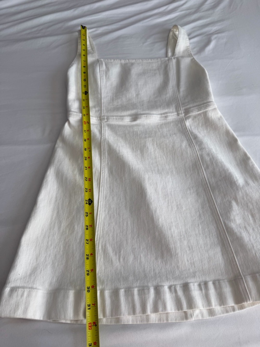 Alice + Olivia Jeans "Maryann" White Sugar Denim Square Neck Mini Dress *Altered - Picture 16 of 17